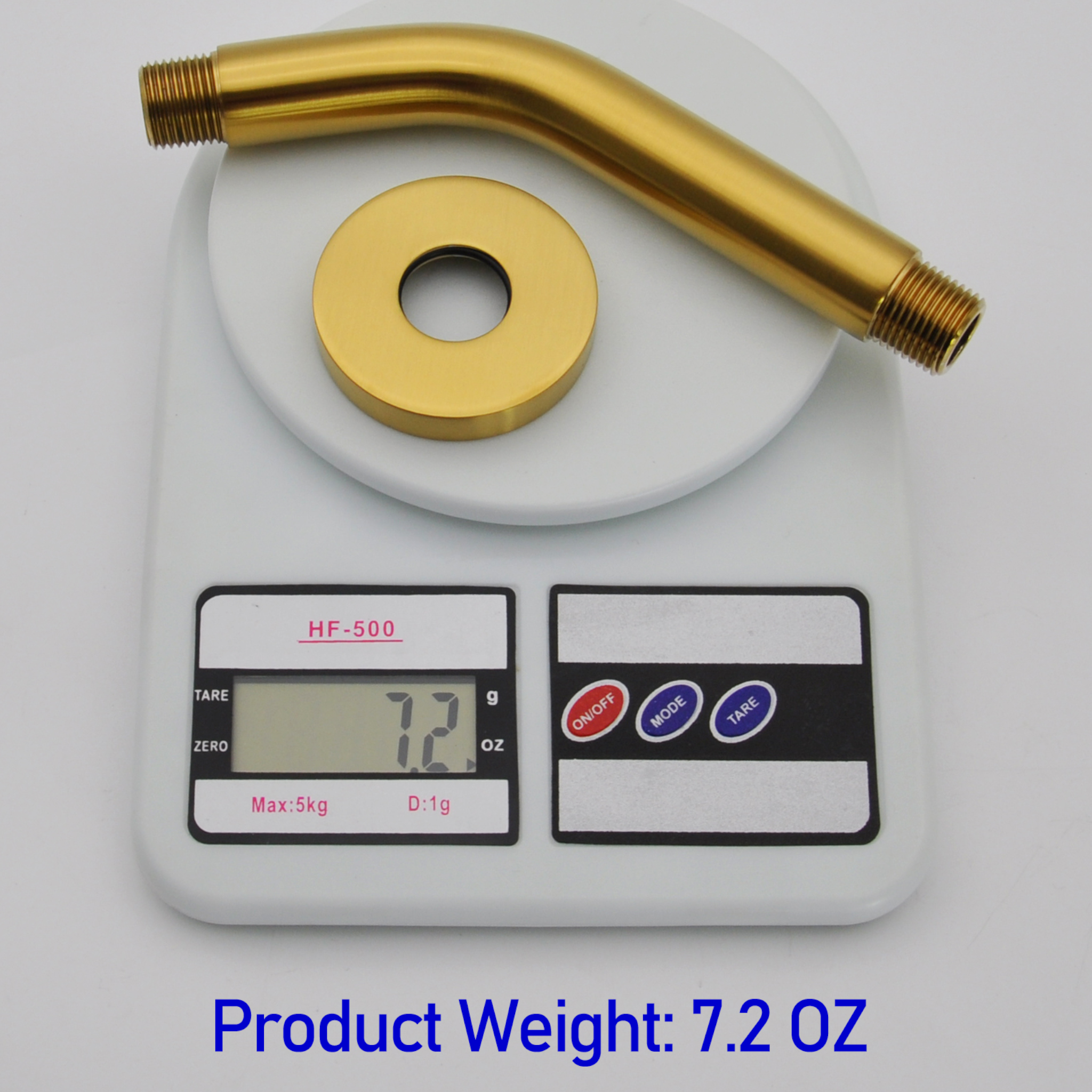 Aquaiaw Shower Arm and O-Ring Flange, 6 inch, Solid Brass, Round, Both Soldered 1/2 NPT Tapered Threads, Wall Mount, Brushed Gold