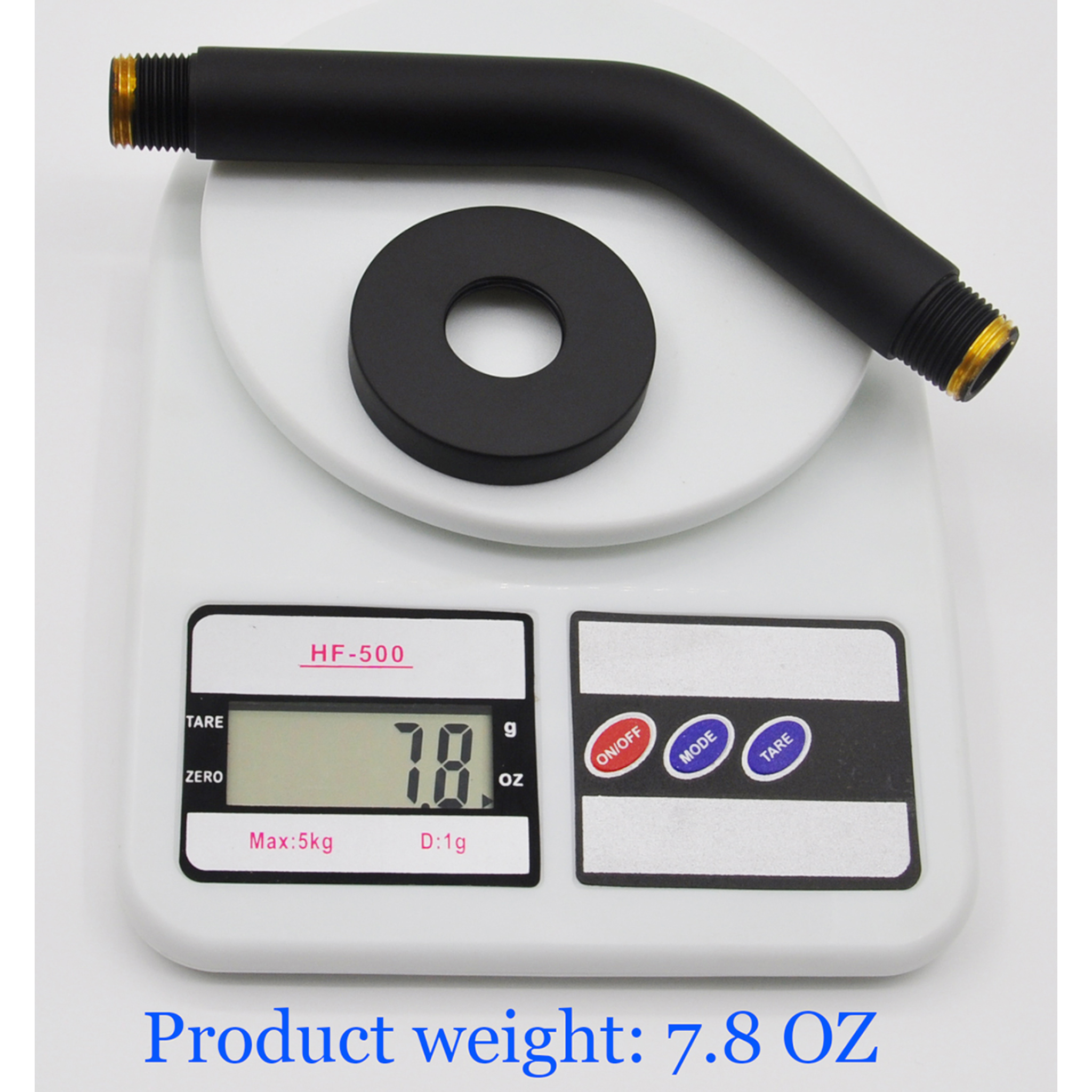 Aquaiaw Shower Arm and O-Ring Flange, 6 inch, Solid Brass, Round, Both Soldered 1/2 NPT Tapered Threads, Wall Mount, Matte Black