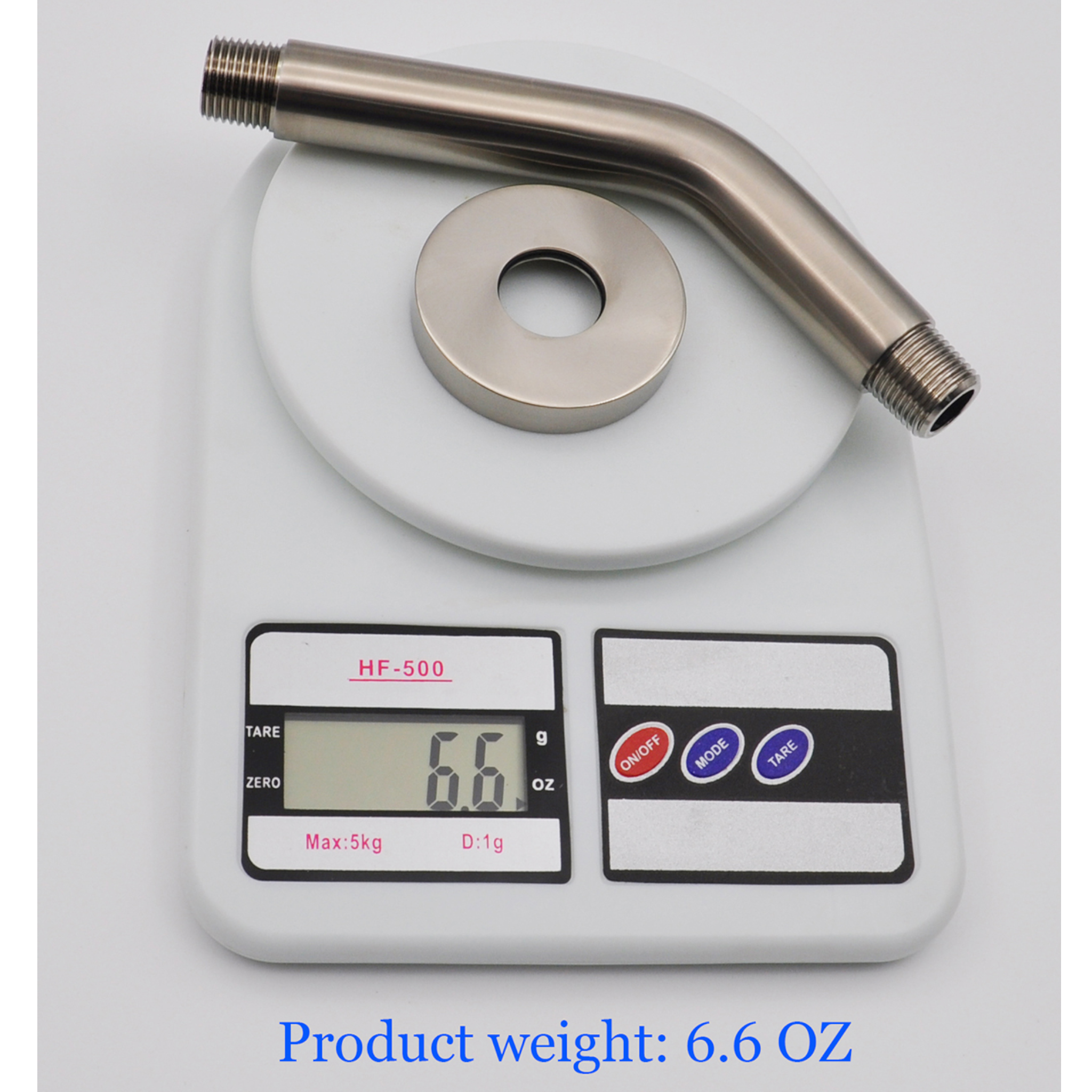 Aquaiaw Shower Arm and O-Ring Flange, 6 inch, Solid Brass, Round, Both Soldered 1/2 NPT Tapered Threads, Wall Mount, PVD Brushed Nickel