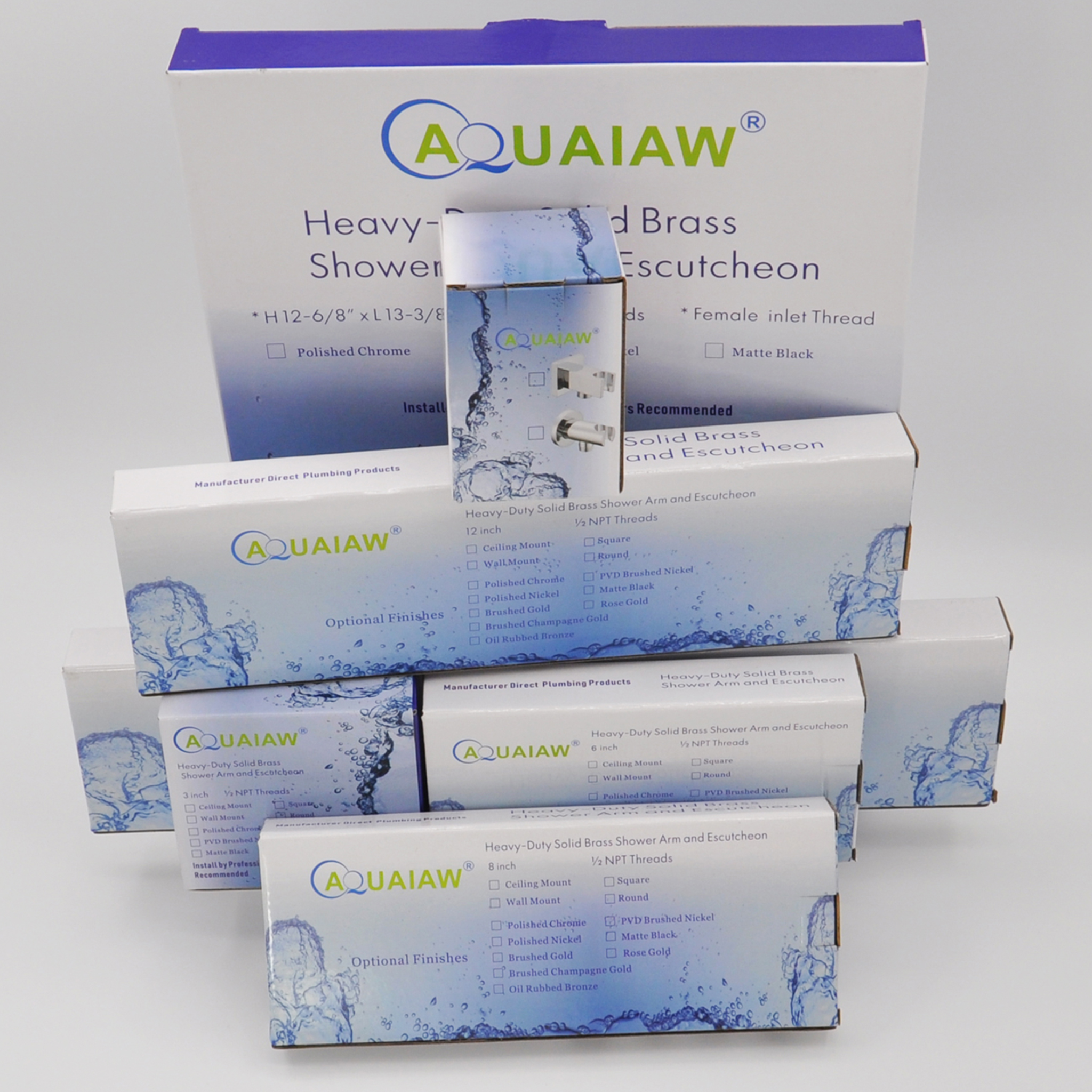 Aquaiaw Shower Arm and O-Ring Flange, 3 inch, Solid Brass, Round, Both Soldered 1/2 NPT Tapered Threads, Ceiling Mount, Brushed Gold