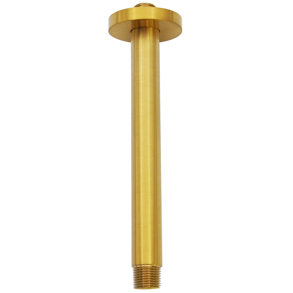Aquaiaw Shower Arm and O-Ring Flange, 8 inch, Solid Brass, Round, Both Soldered 1/2 NPT Tapered Threads, Ceiling Mount, Brushed Gold