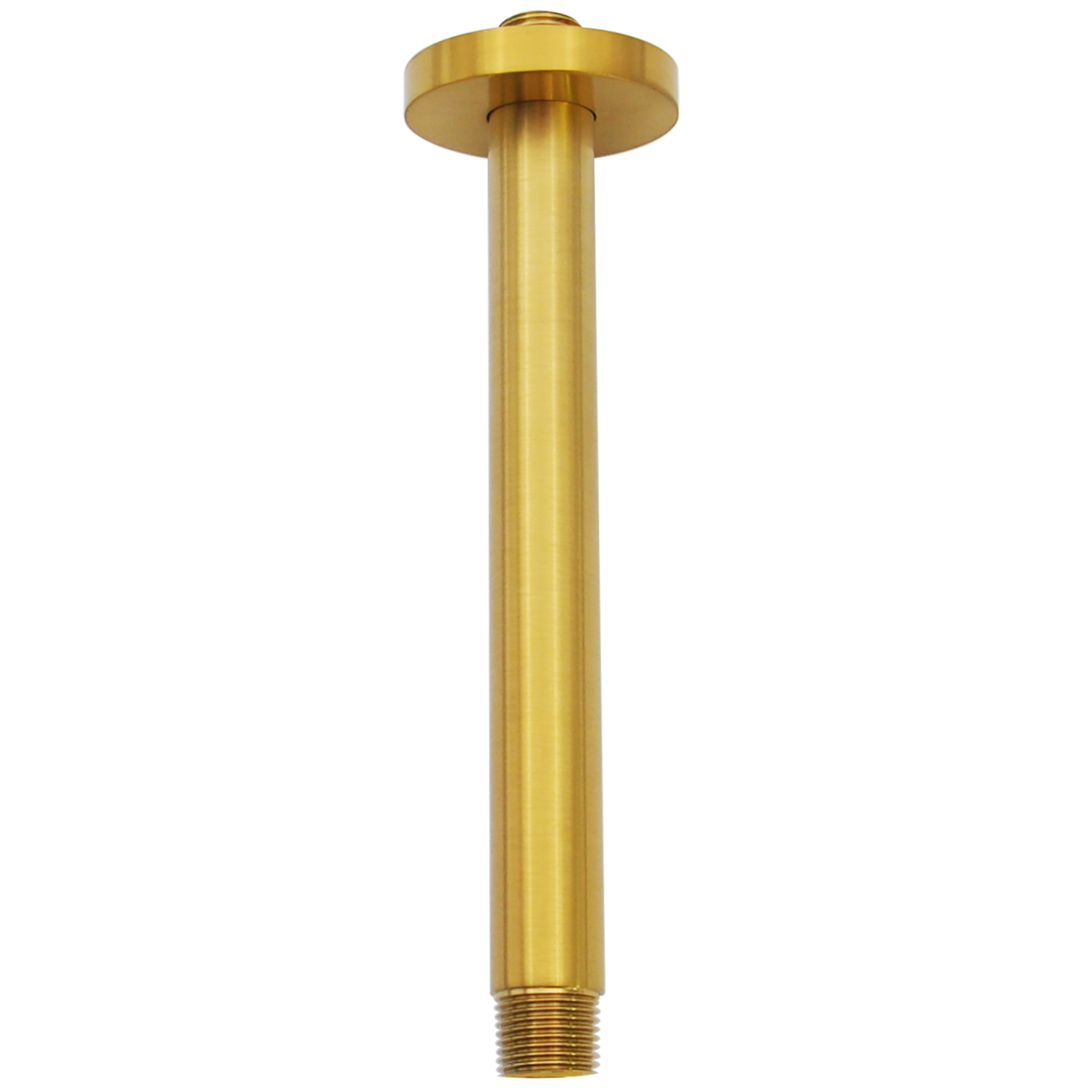 Aquaiaw Shower Arm and O-Ring Flange, 8 inch, Solid Brass, Round, Both Soldered 1/2 NPT Tapered Threads, Ceiling Mount, Brushed Gold