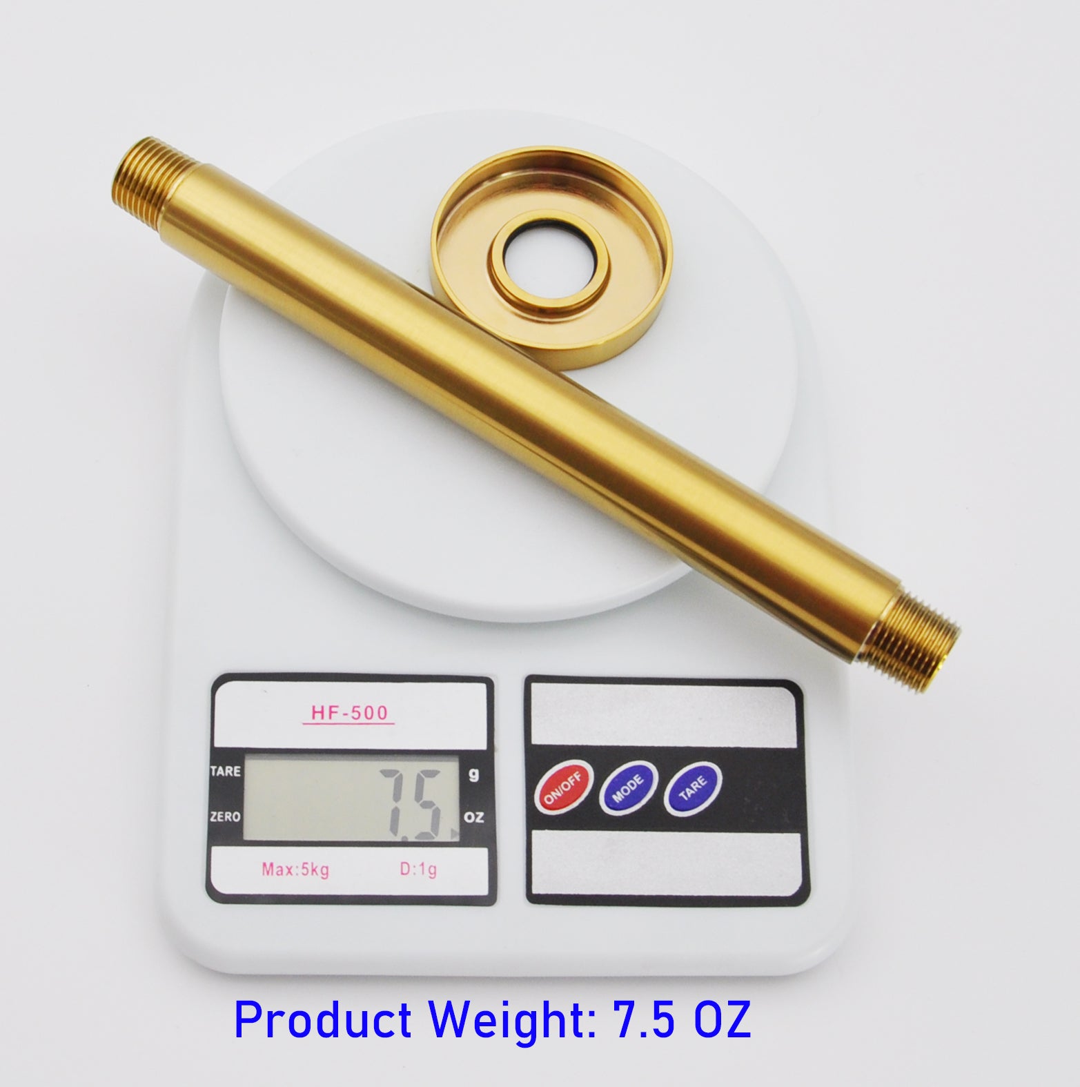 Aquaiaw Shower Arm and O-Ring Flange, 8 inch, Solid Brass, Round, Both Soldered 1/2 NPT Tapered Threads, Ceiling Mount, Brushed Gold