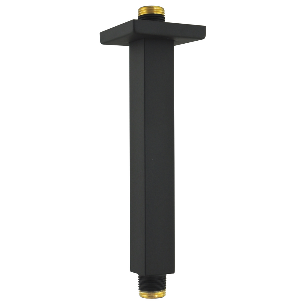 Aquaiaw Square Shower Arm and Anti-Scratch O-Ring Flange, 8 inch, Solid Brass, Both Soldered 1/2 NPT Tapered Threads, Ceiling Mount, Matte Black