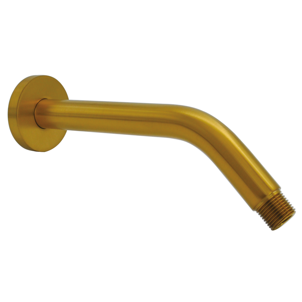 Aquaiaw Shower Arm and O-Ring Flange, 8 inch, Solid Brass, Round, Both Soldered 1/2 NPT Tapered Threads, Wall Mount, Brushed Gold