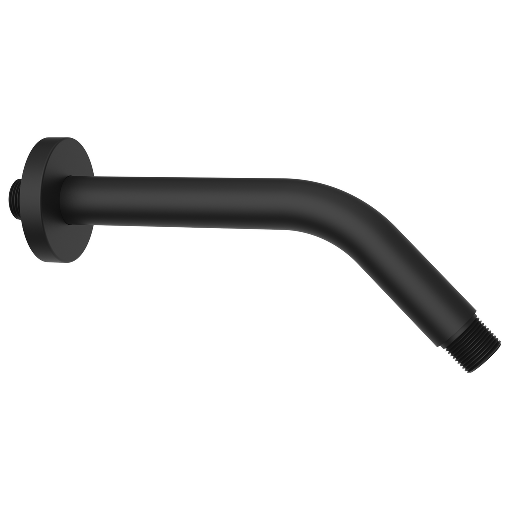 Aquaiaw Shower Arm and O-Ring Flange, 8 inch, Solid Brass, Round, Both Soldered 1/2 NPT Tapered Threads, Wall Mount, Matte Black