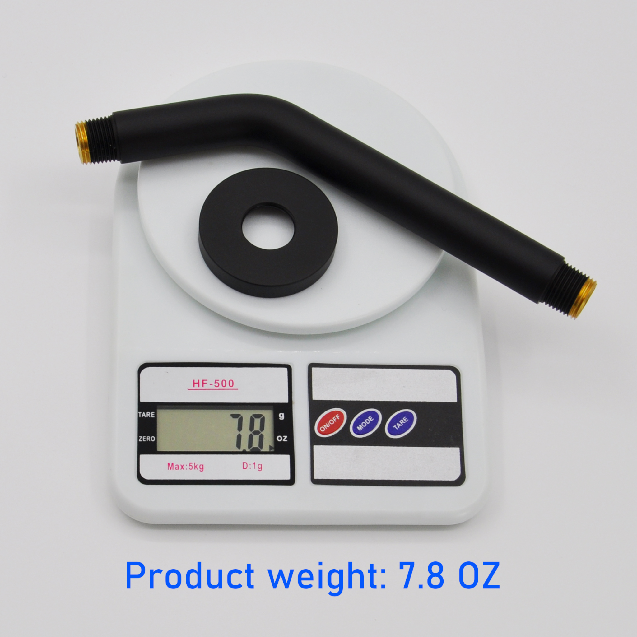 Aquaiaw Shower Arm and O-Ring Flange, 8 inch, Solid Brass, Round, Both Soldered 1/2 NPT Tapered Threads, Wall Mount, Matte Black