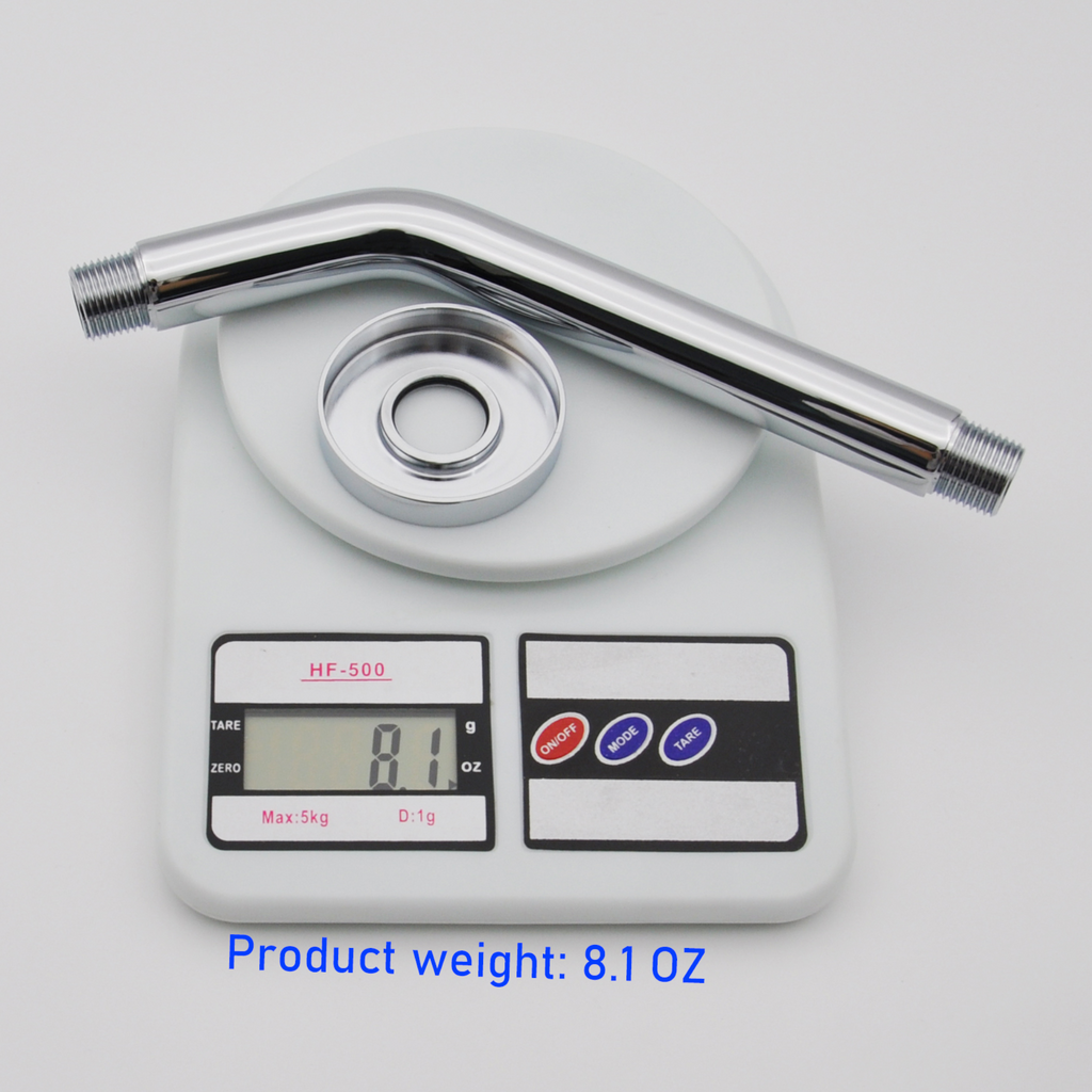 Aquaiaw Shower Arm and O-Ring Flange, 8 inch, Solid Brass, Round, Both Soldered 1/2 NPT Tapered Threads, Wall Mount, Polished Chrome