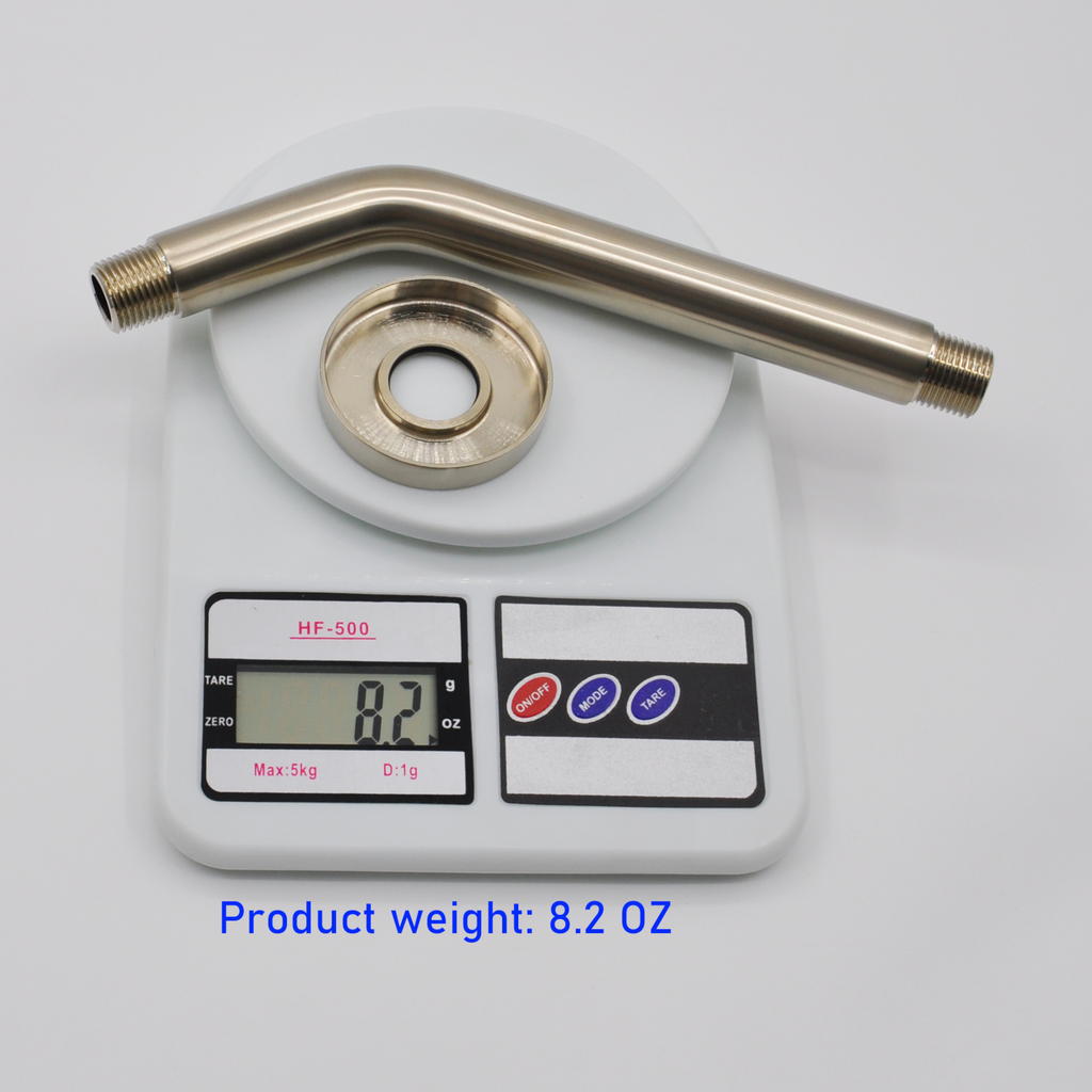 Aquaiaw Shower Arm and O-Ring Flange, 8 inch, Solid Brass, Round, Both Soldered 1/2 NPT Tapered Threads, Wall Mount, PVD Brushed Nickel