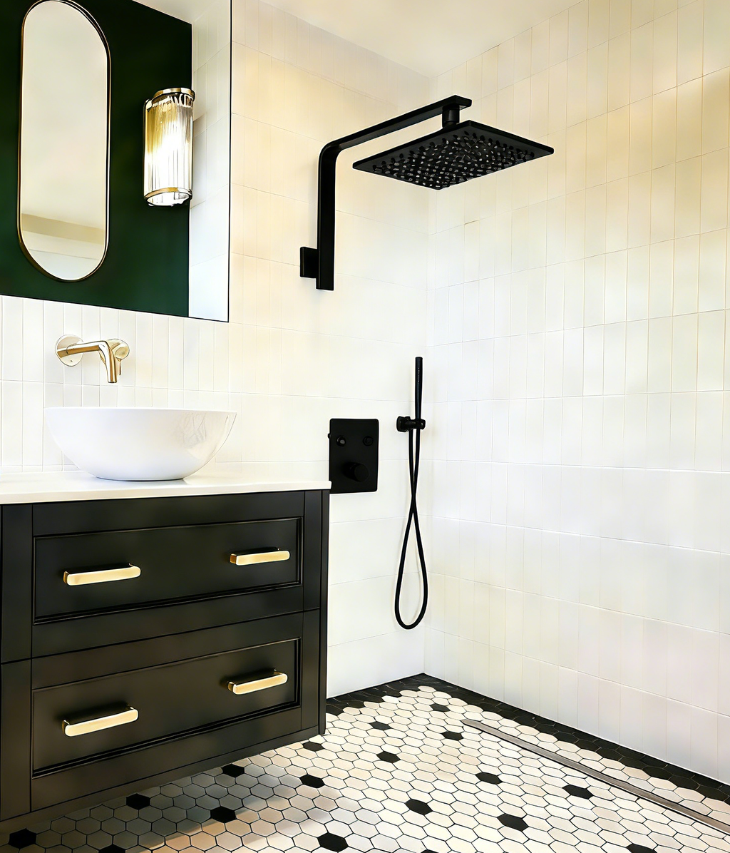 Aquaiaw High Rise Shower Arm and Flange, 16 inch, Solid Brass, Square, Both 1/2 NPT Tapered Threads, Gooseneck Wall Mount, Matte Black