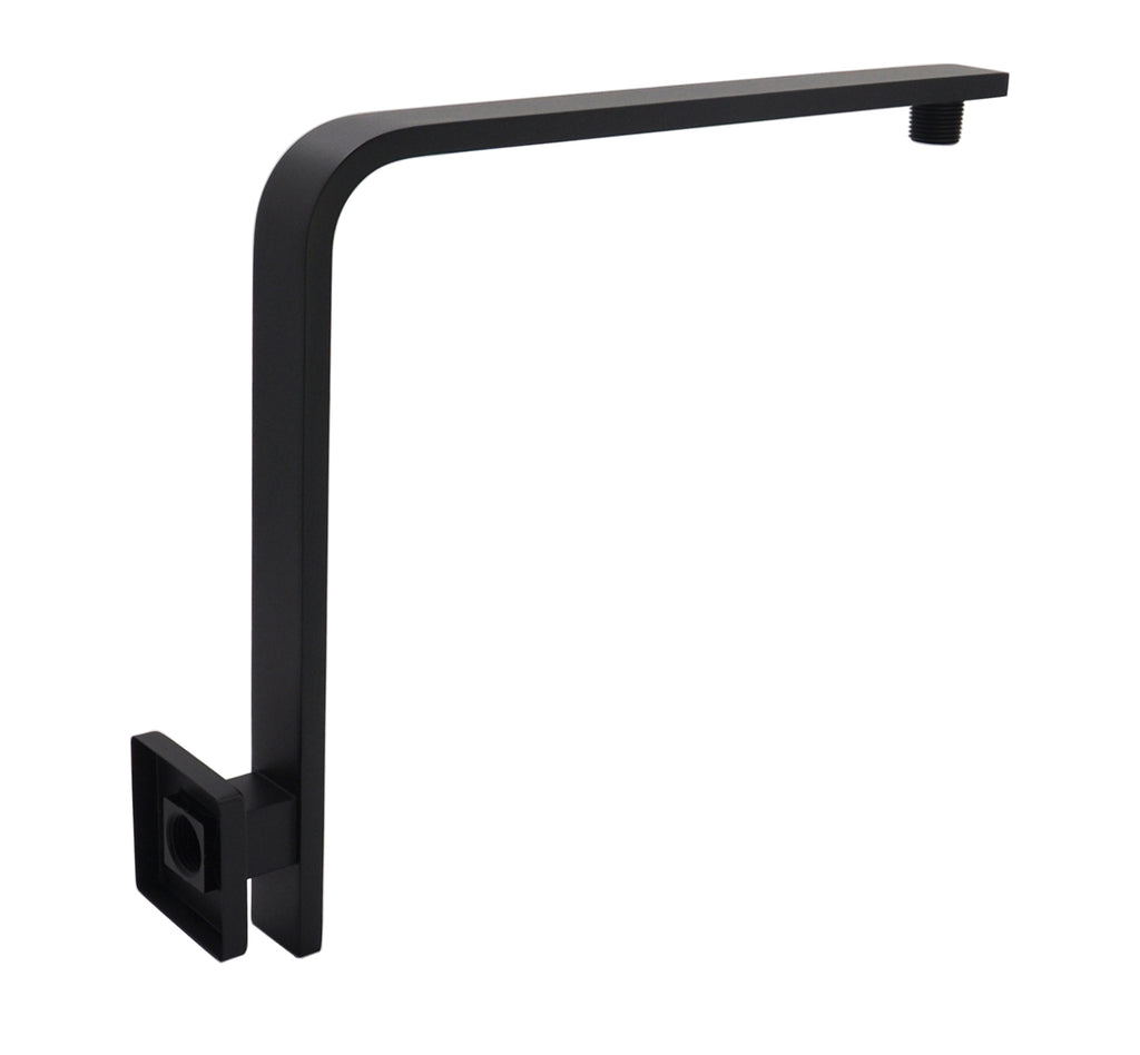 Aquaiaw High Rise Shower Arm and Flange, 16 inch, Solid Brass, Square, Both 1/2 NPT Tapered Threads, Gooseneck Wall Mount, Matte Black