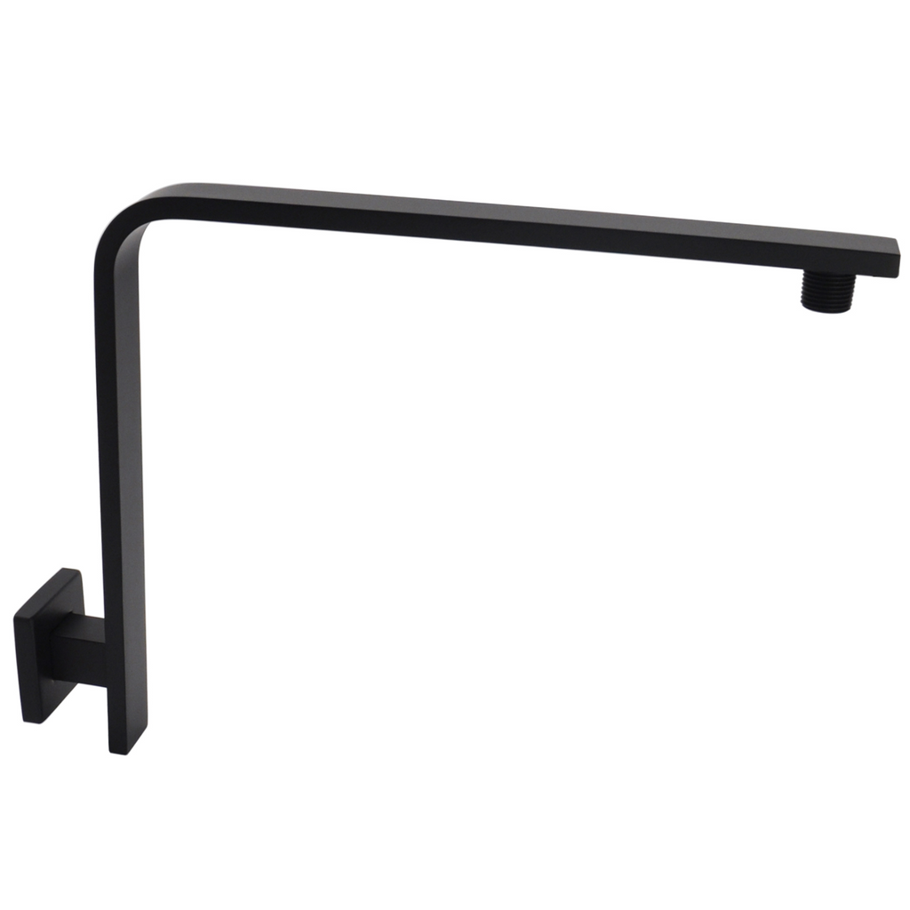 Aquaiaw High Rise Shower Arm and Flange, 10.5 inch, Solid Brass, Square, Both 1/2 NPT Tapered Threads, Gooseneck Wall Mount, Matte Black