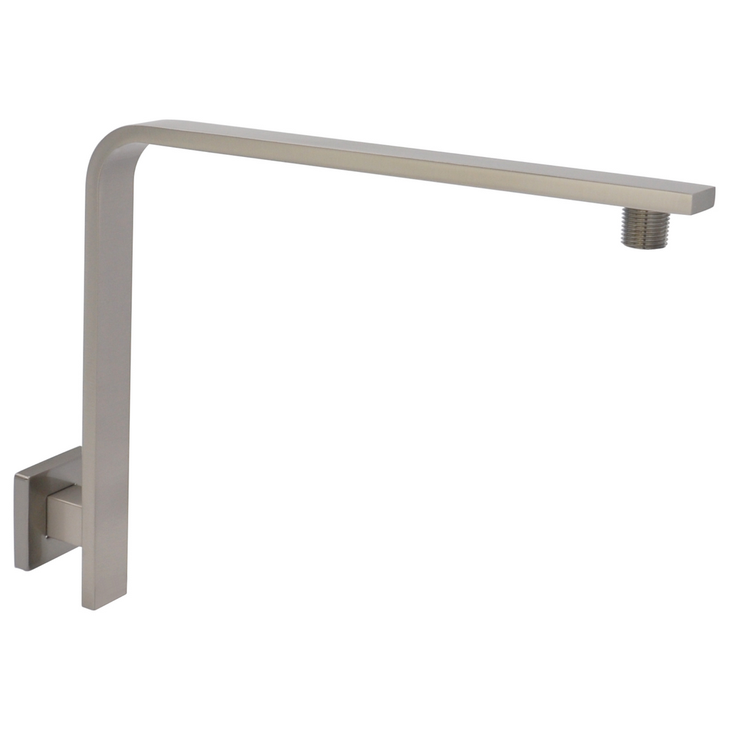 Aquaiaw High Rise Shower Arm and Flange, 10.5 inch, Solid Brass, Square, Both 1/2 NPT Tapered Threads, Gooseneck Wall Mount, PVD Brushed Nickel