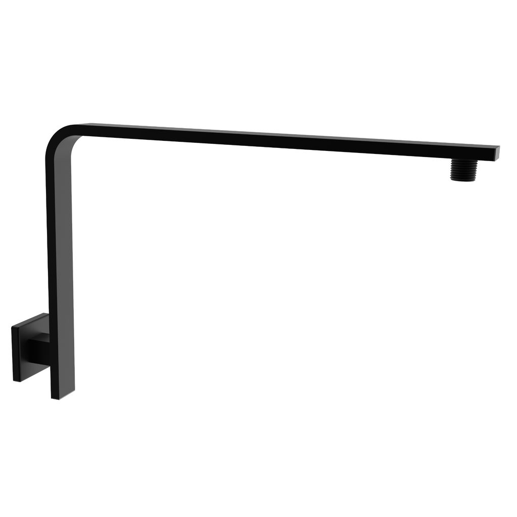 Aquaiaw High Rise Shower Arm and Flange, 16 inch, Solid Brass, Square, Both 1/2 NPT Tapered Threads, Gooseneck Wall Mount, Matte Black