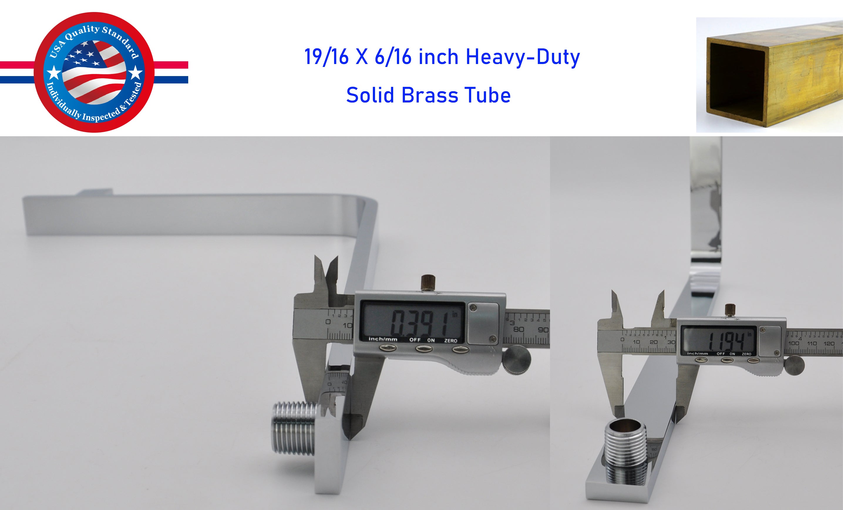 Aquaiaw High Rise Shower Arm and Flange, 16 inch, Solid Brass, Square, Both 1/2 NPT Tapered Threads, Gooseneck Wall Mount, Polished Chrome