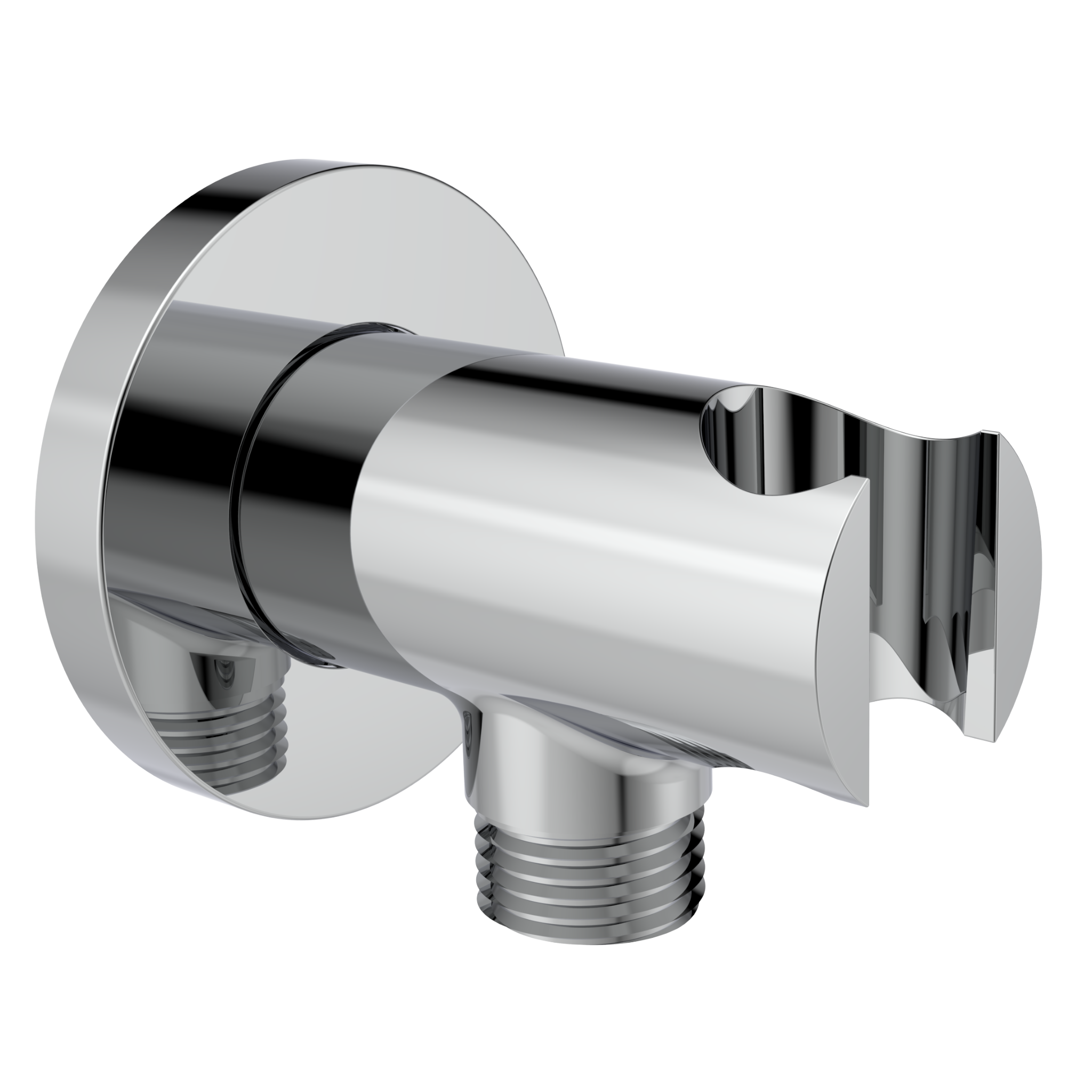 Aquaiaw Wall Supply Elbow with O-Ring Flange, with Handheld Showerhead Holder, Solid Brass, Round, Tapered 1/2 NPT Female Inlet, G1/2 Outlet, Polished Chrome