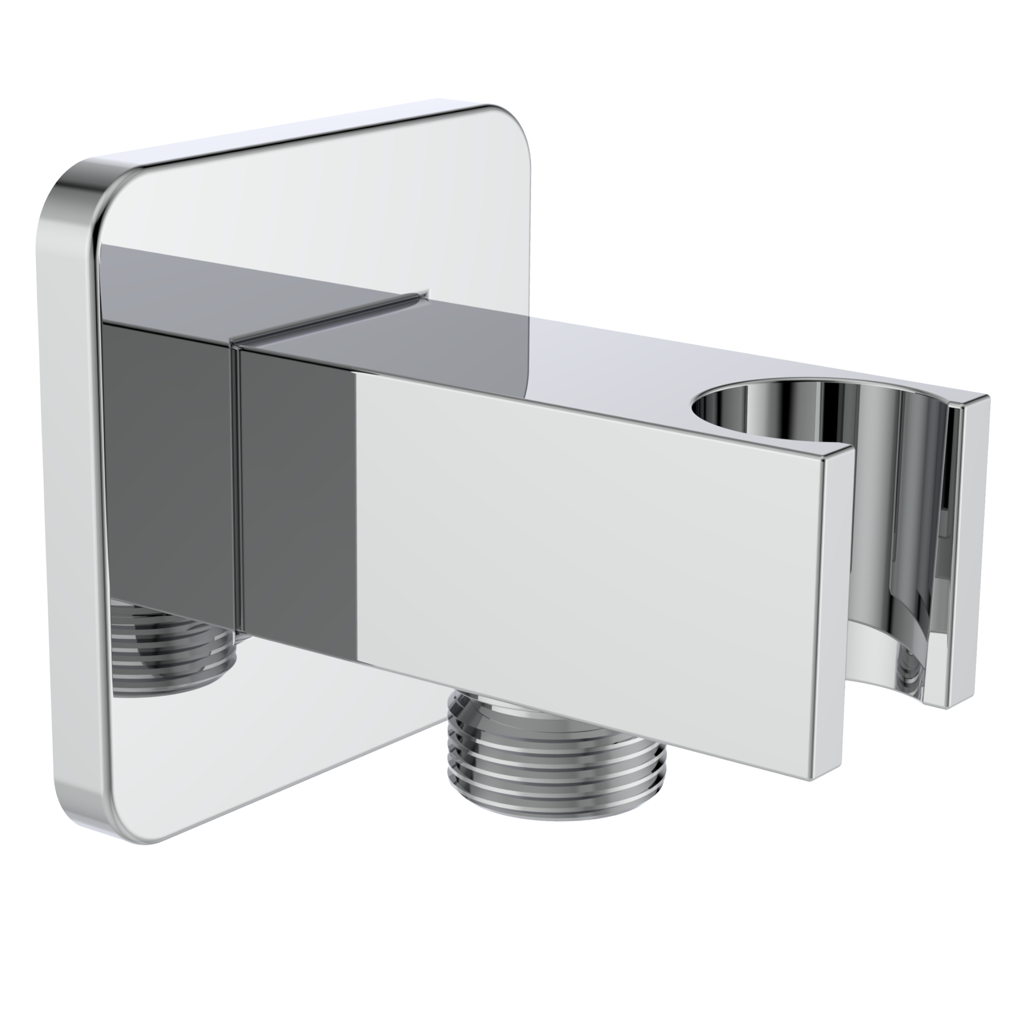 Aquaiaw Wall Supply Elbow with Flange, with Handheld Showerhead Holder, Solid Brass, Square, Tapered 1/2 NPT Female Inlet, G1/2 Outlet, Polished Chrome