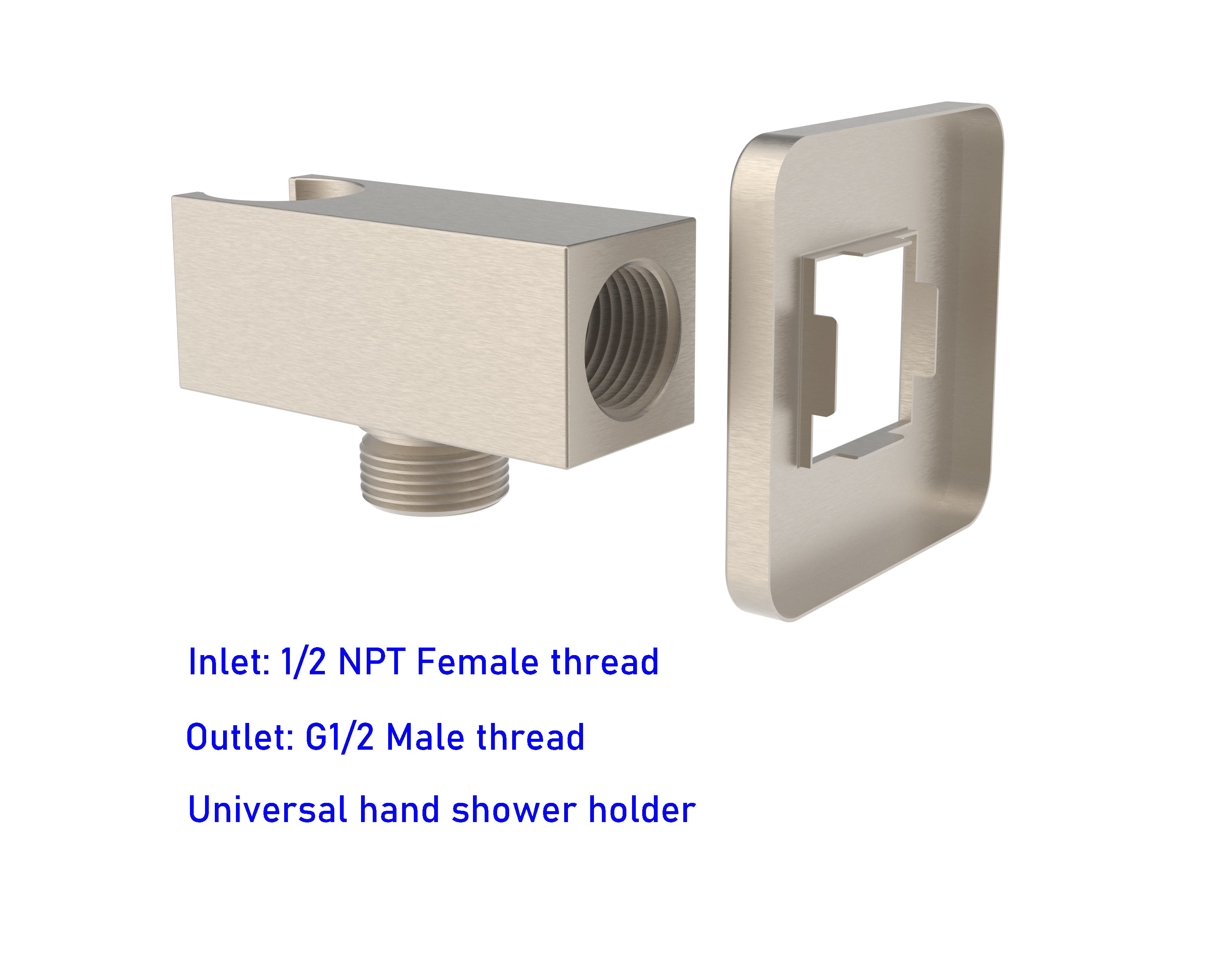 Aquaiaw Wall Supply Elbow with Flange, with Handheld Showerhead Holder, Solid Brass, Square, Tapered 1/2 NPT Female Inlet, G1/2 Outlet, PVD Brushed Nickel