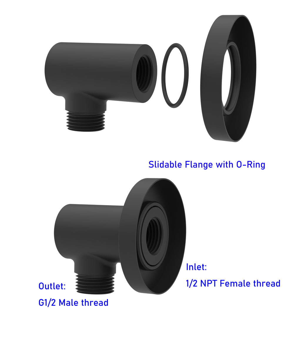 Aquaiaw Round Wall Supply Elbow with O-Ring Flange, Tapered 1/2 NPT Female Inlet, Heavy-Duty Solid Brass, G1/2 Outlet, Electroplate Matte Black