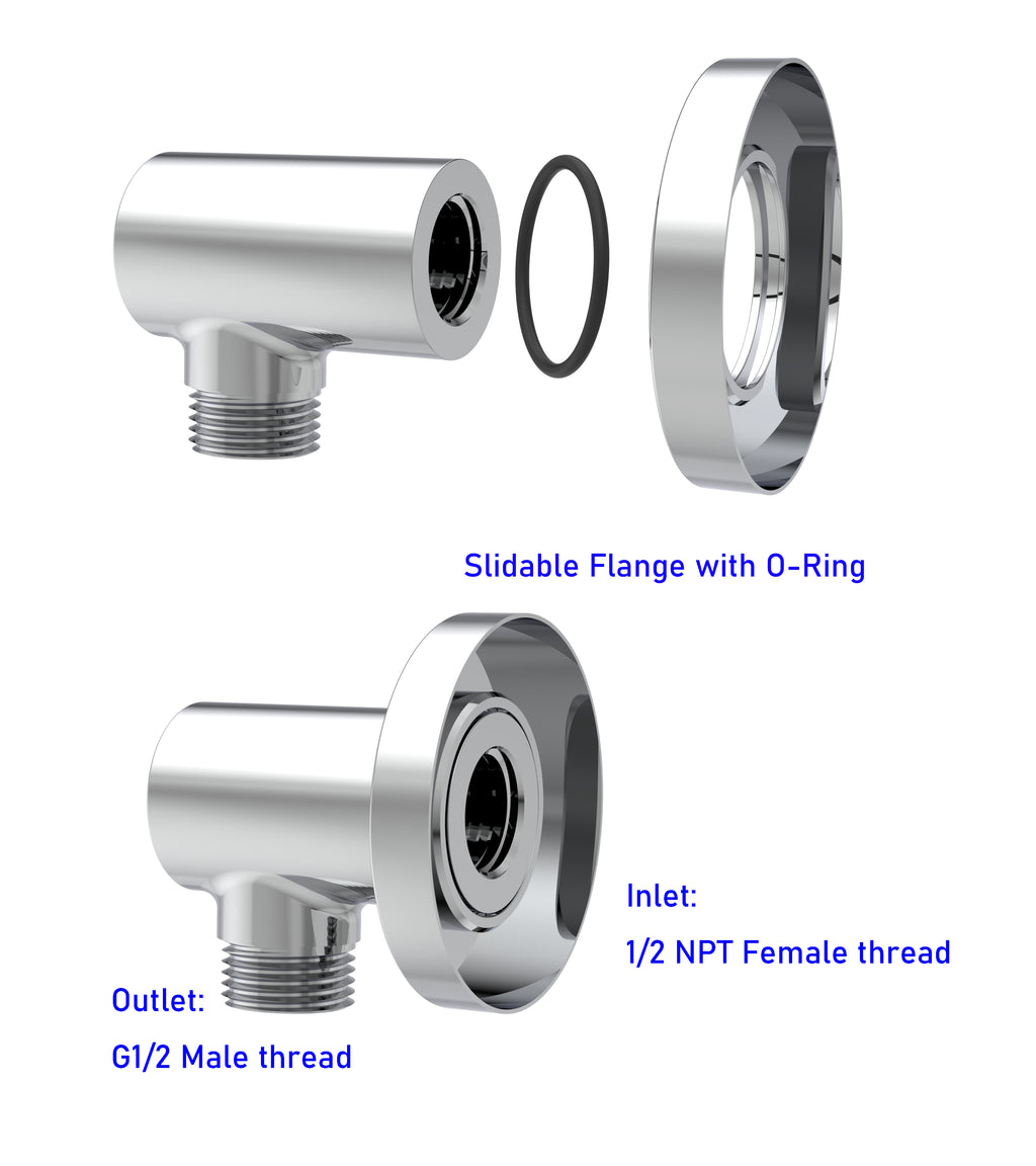 Aquaiaw Round Wall Supply Elbow with O-Ring Flange, Tapered 1/2 NPT Female Inlet, Heavy-Duty Solid Brass, G1/2 Outlet, Polished Chrome
