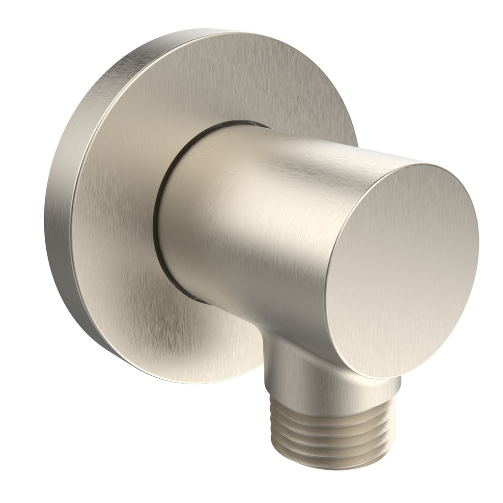 Aquaiaw Round Wall Supply Elbow with O-Ring Flange, Tapered 1/2 NPT Female Inlet, Heavy-Duty Solid Brass, G1/2 Outlet, PVD Brushed Nickel