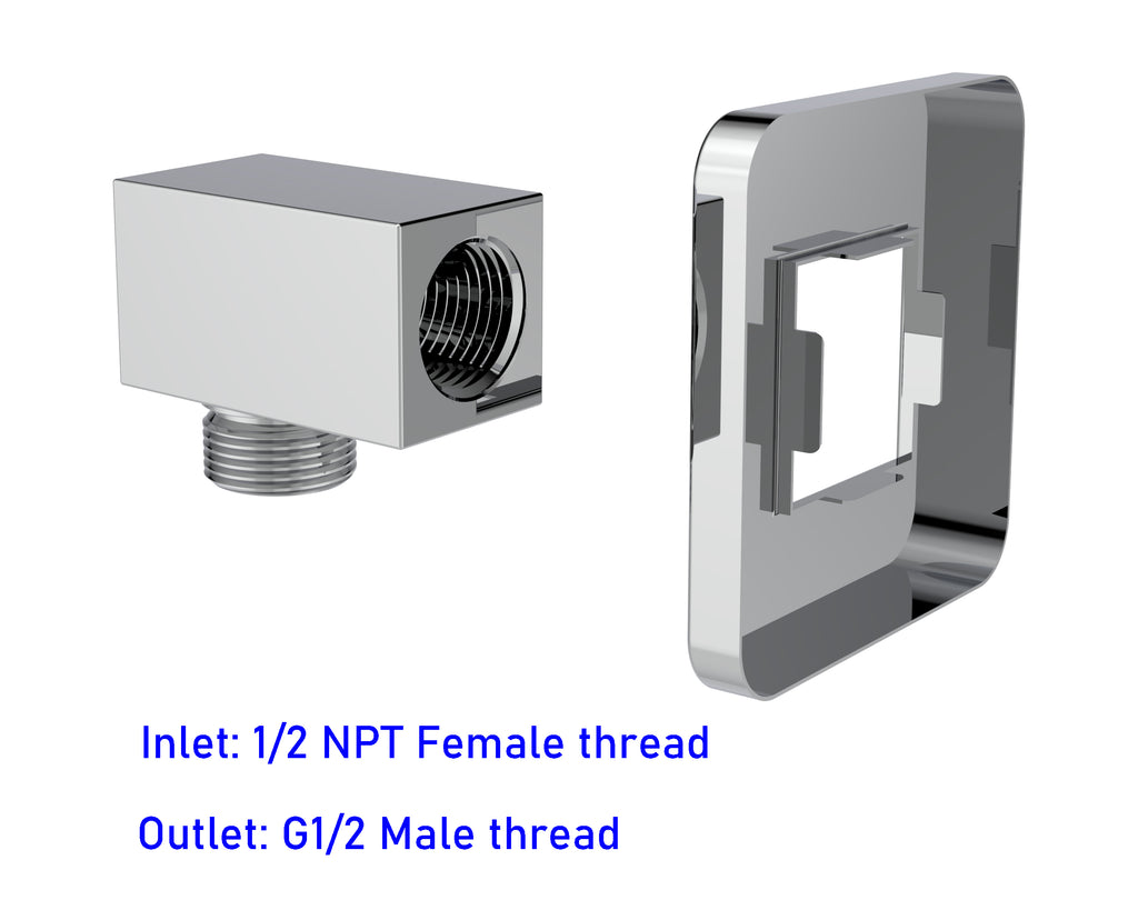 Aquaiaw Square Wall Supply Elbow with Flange, Tapered 1/2 NPT Female Inlet, Heavy-Duty Solid Brass, G1/2 Outlet, Polished Chrome