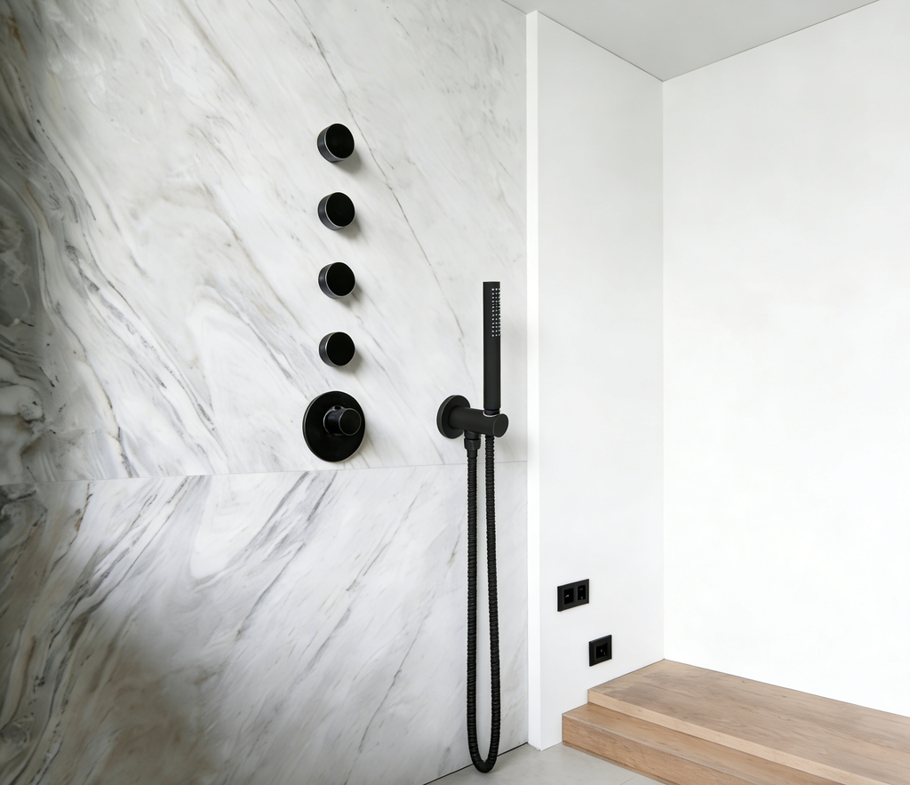 Aquaiaw Wall Supply Elbow with O-Ring Flange, with Handheld Showerhead Holder by Side, Solid Brass, Round, Tapered 1/2 NPT Female Inlet, G1/2 Outlet, Electroplate Matte Black