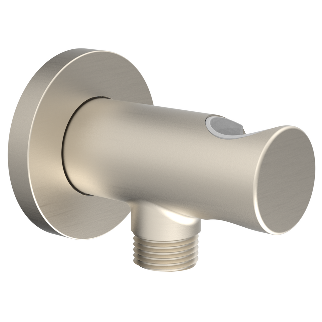 Aquaiaw Wall Supply Elbow with O-Ring Flange, with Handheld Showerhead Holder by Side, Solid Brass, Round, Tapered 1/2 NPT Female Inlet, G1/2 Outlet, PVD Brushed Nickel