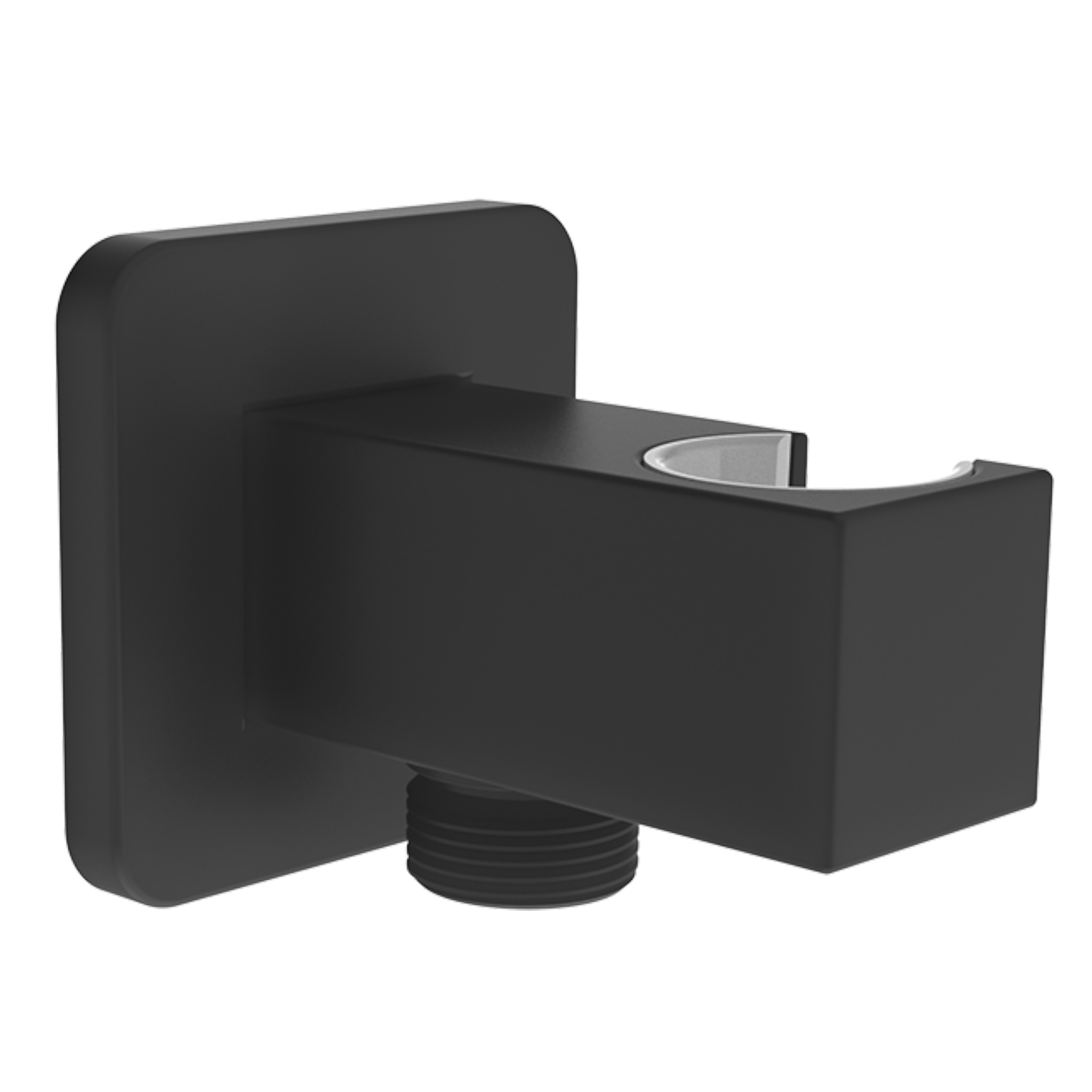 Aquaiaw Wall Supply Elbow with Flange, with Handheld Showerhead Holder by Side, Solid Brass, Square, Tapered 1/2 NPT Female Inlet, G1/2 Outlet, Electroplate Matte Black