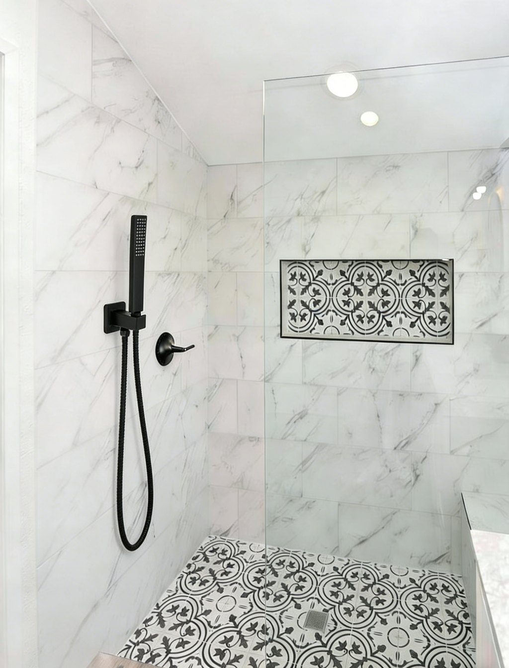 Aquaiaw Wall Supply Elbow with Flange, with Handheld Showerhead Holder by Side, Solid Brass, Square, Tapered 1/2 NPT Female Inlet, G1/2 Outlet, Electroplate Matte Black