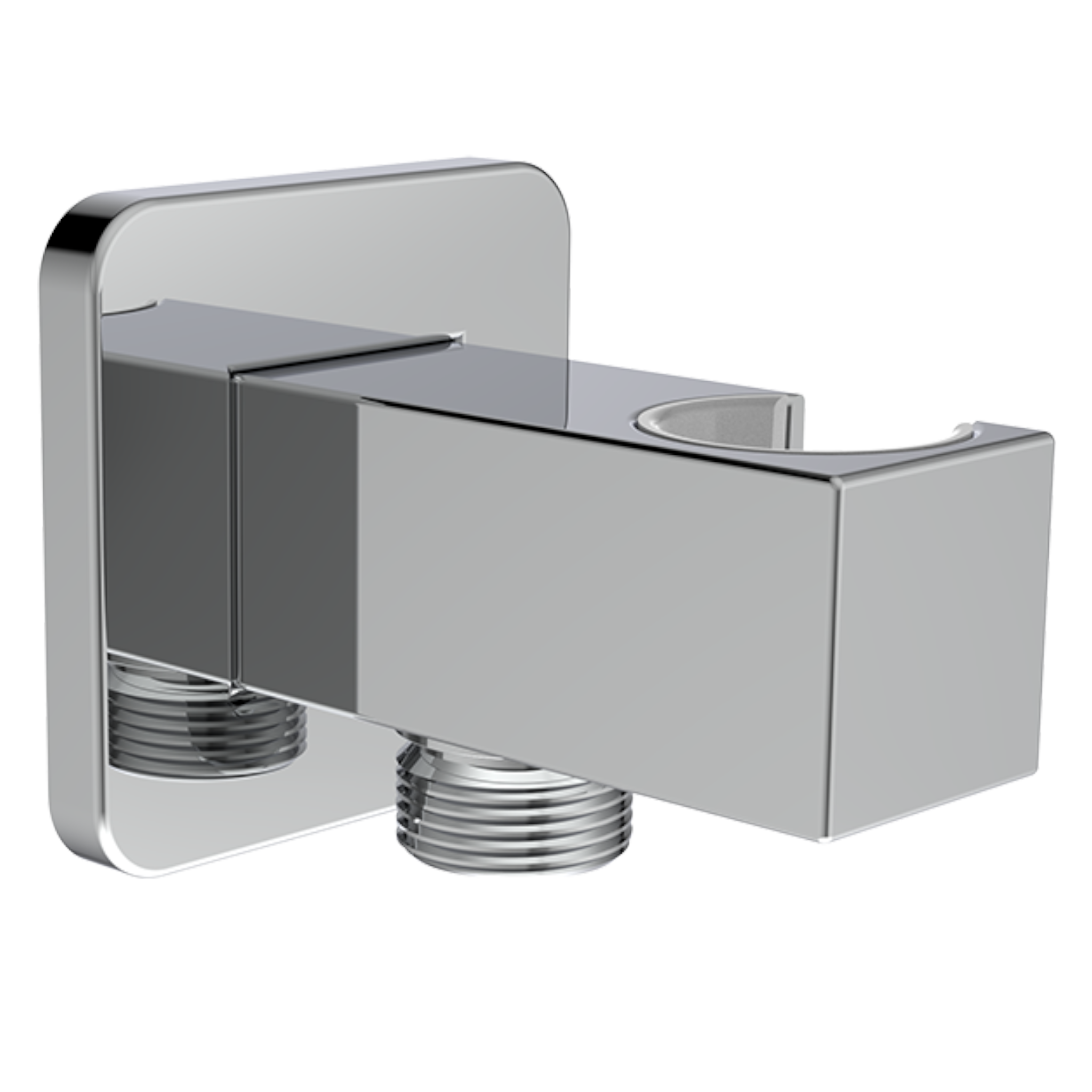 Aquaiaw Wall Supply Elbow with Flange, with Handheld Showerhead Holder by Side, Solid Brass, Square, Tapered 1/2 NPT Female Inlet, G1/2 Outlet, Polished Chrome