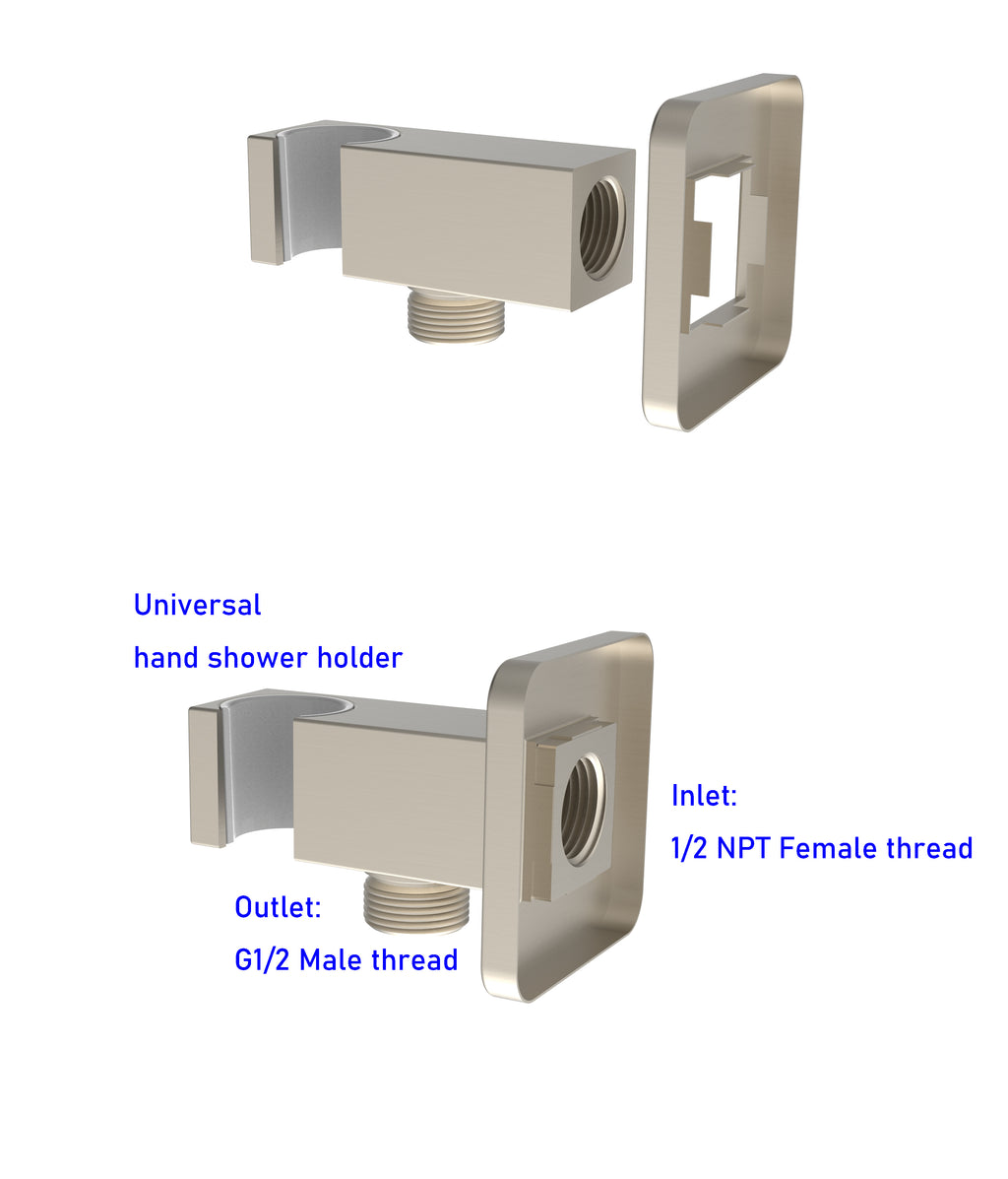 Aquaiaw Wall Supply Elbow with Flange, with Handheld Showerhead Holder by Side, Solid Brass, Square, Tapered 1/2 NPT Female Inlet, G1/2 Outlet, PVD Brushed Nickel