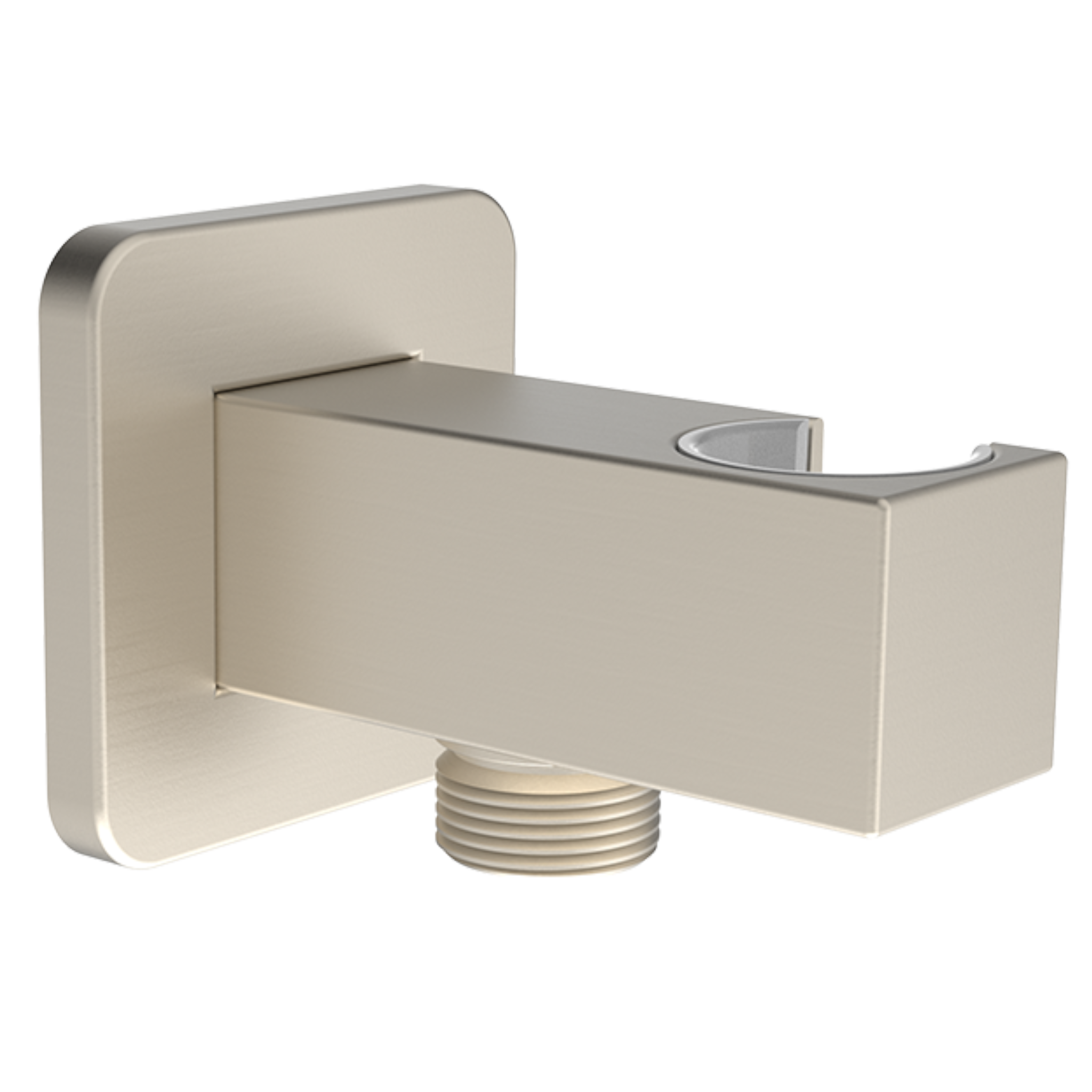 Aquaiaw Wall Supply Elbow with Flange, with Handheld Showerhead Holder by Side, Solid Brass, Square, Tapered 1/2 NPT Female Inlet, G1/2 Outlet, PVD Brushed Nickel